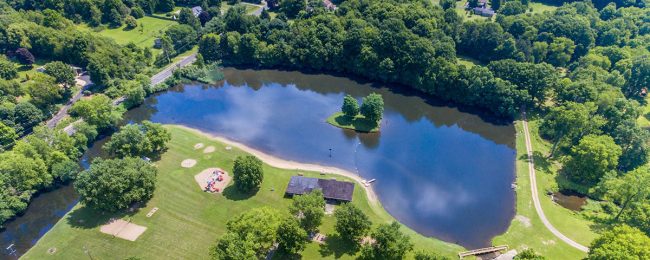 Aerial view of Chestnut Ridge Campground in Hubbard, Ohio, near family-friendly attractions