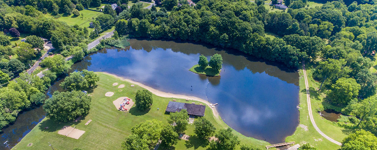 Aerial view of Chestnut Ridge Campground in Hubbard, Ohio, near family-friendly attractions